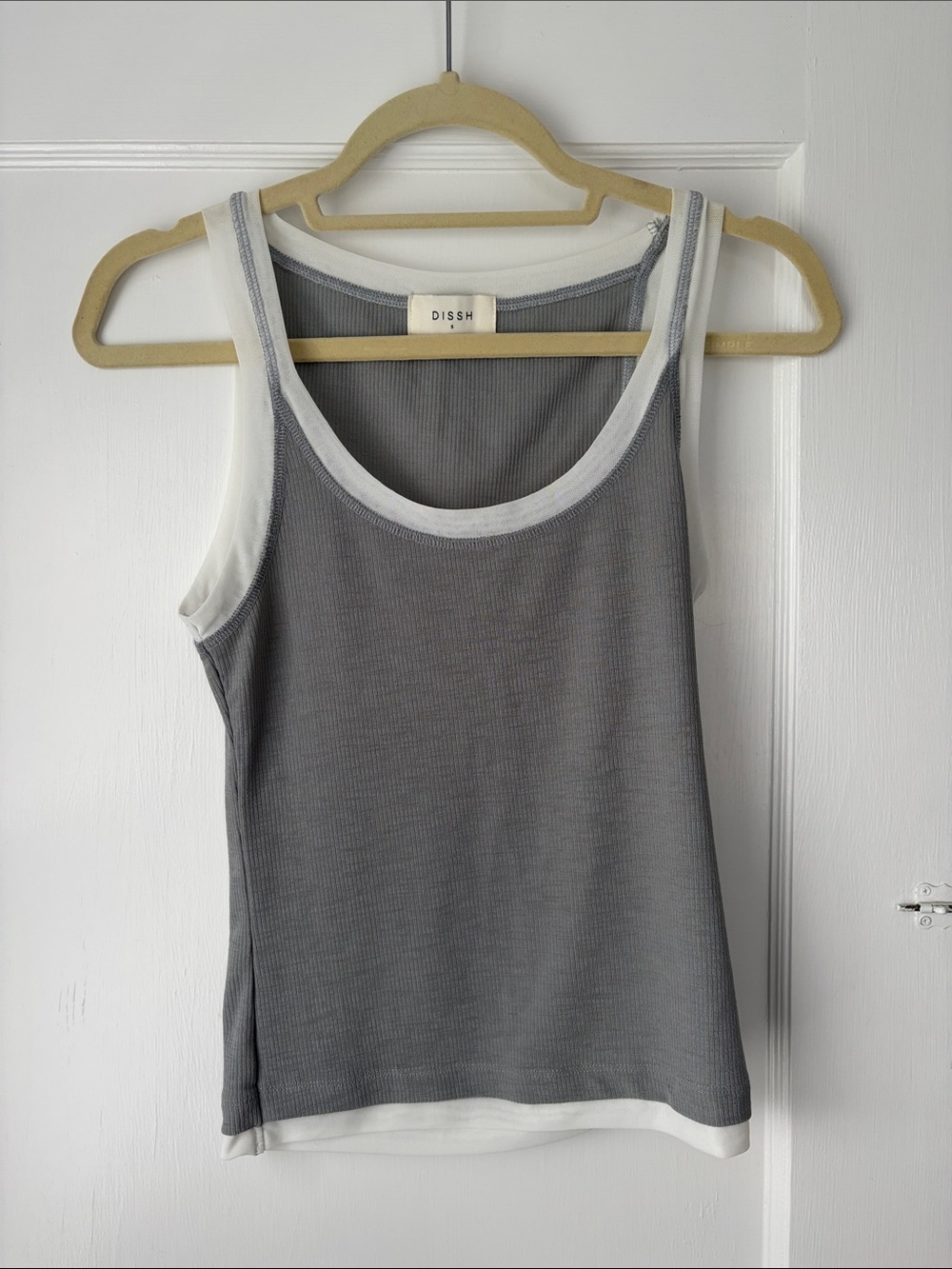 DISSH Gray Ribbed Tank with White Trim